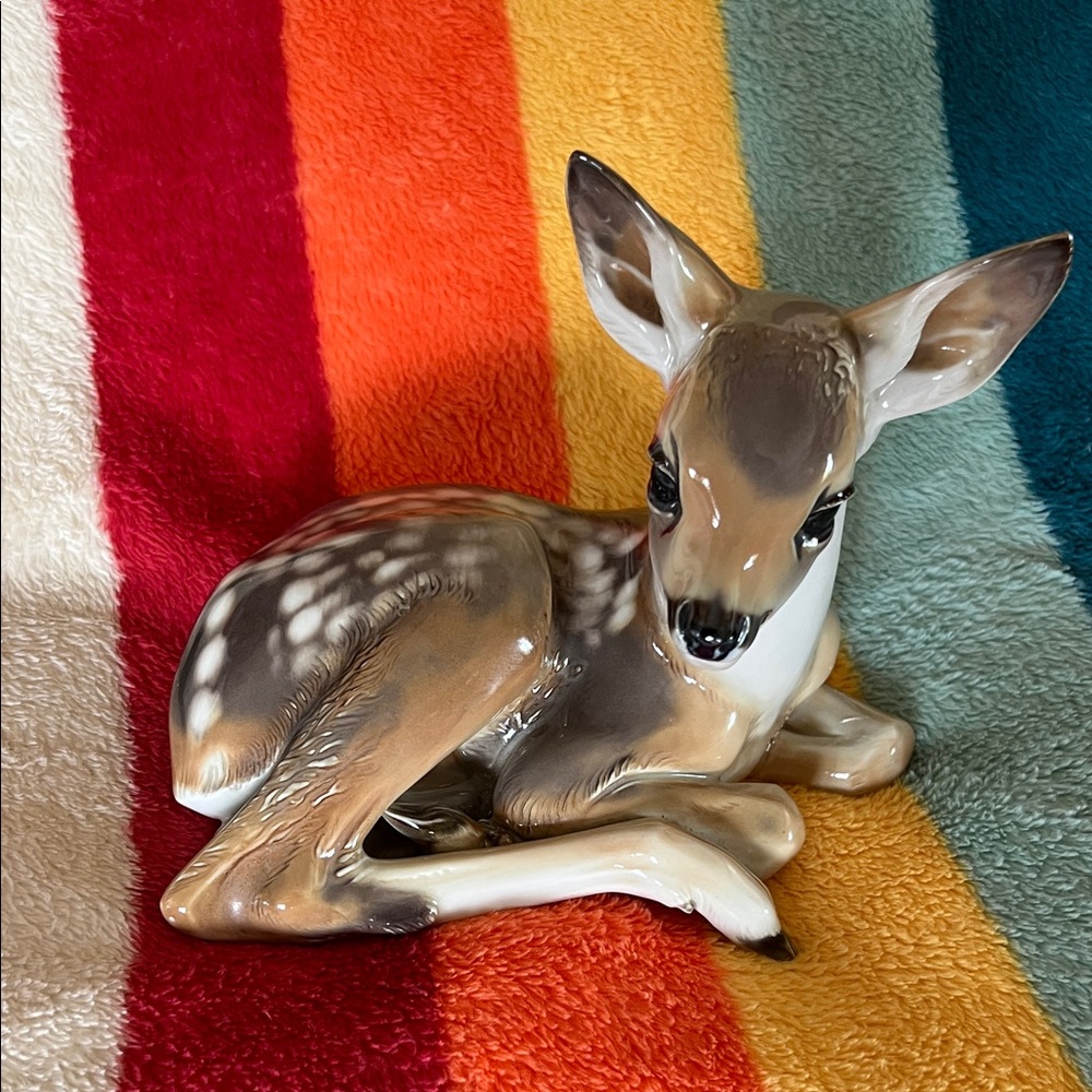 Vintage Theodore Karner Porcelain Fawn Figurine - Brown and White Deer